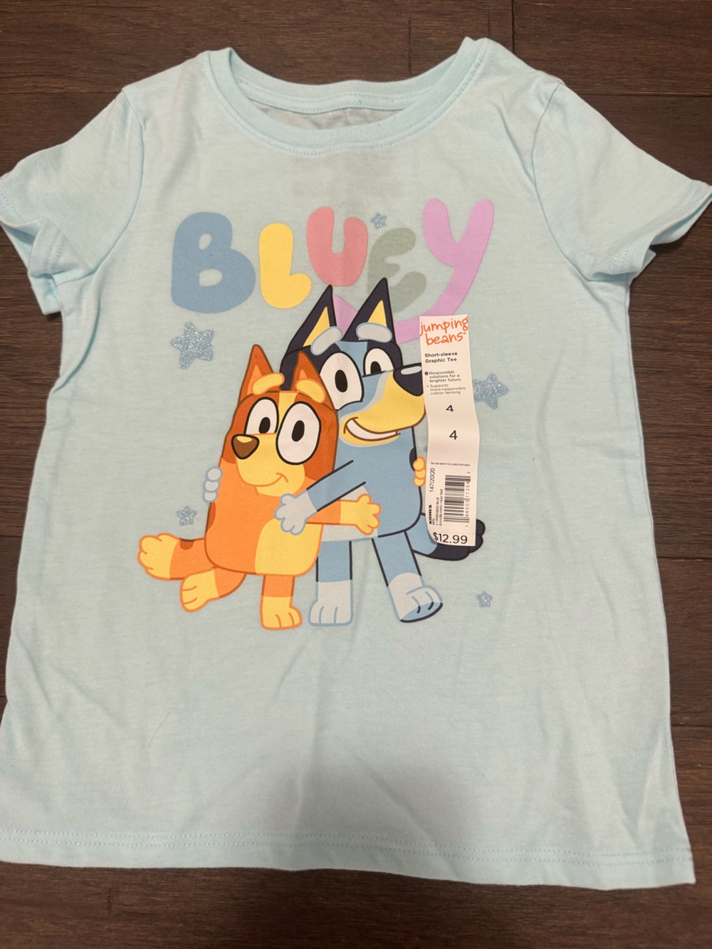Light Blue Bluey Kids Graphic Shirt with Character Print